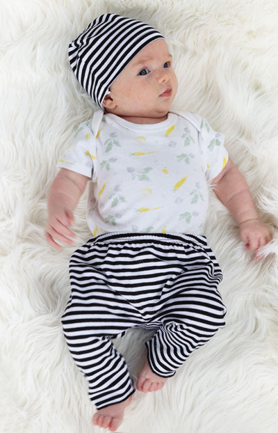 Baby Pants &amp; Hat - Newborn Set | White With Black Stripe