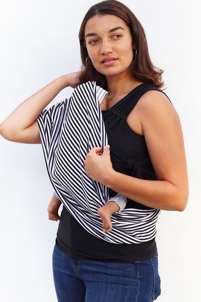 Nursing Cover Up- White / Black Stripe