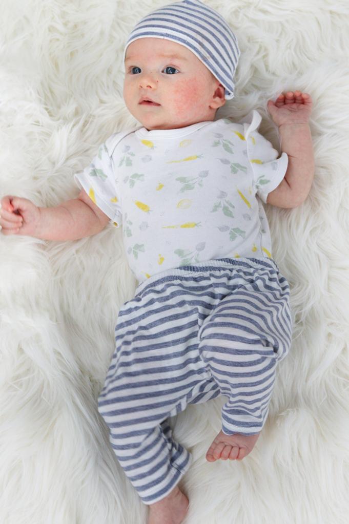 White Stripe Baby Hat/Pant