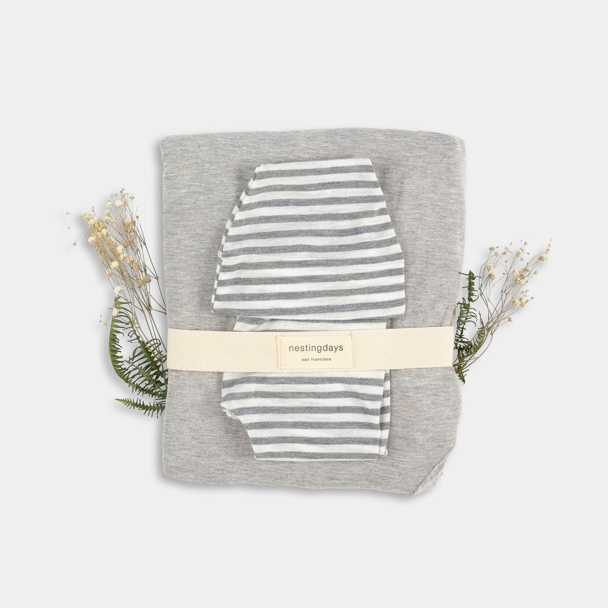Grey/White Stripe Baby Hat/Pant
