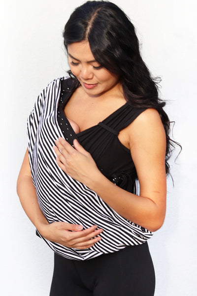 Nursing Cover Up- White / Black Stripe