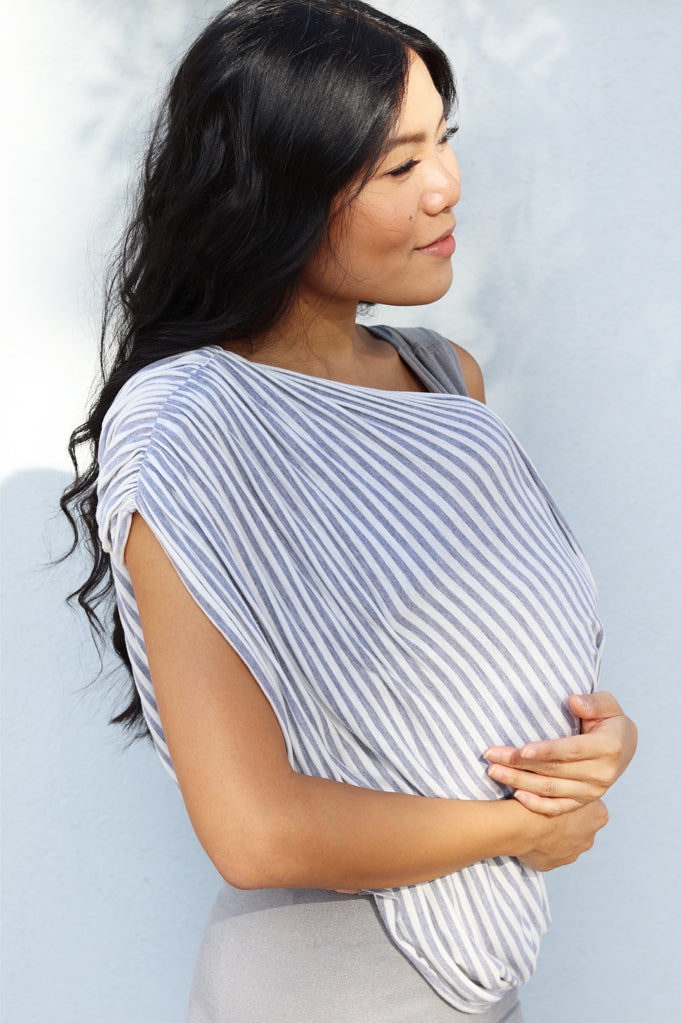 Nursing Cover Up - White with Grey Stripe
