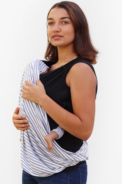 Nursing Cover Up - White with Grey Stripe